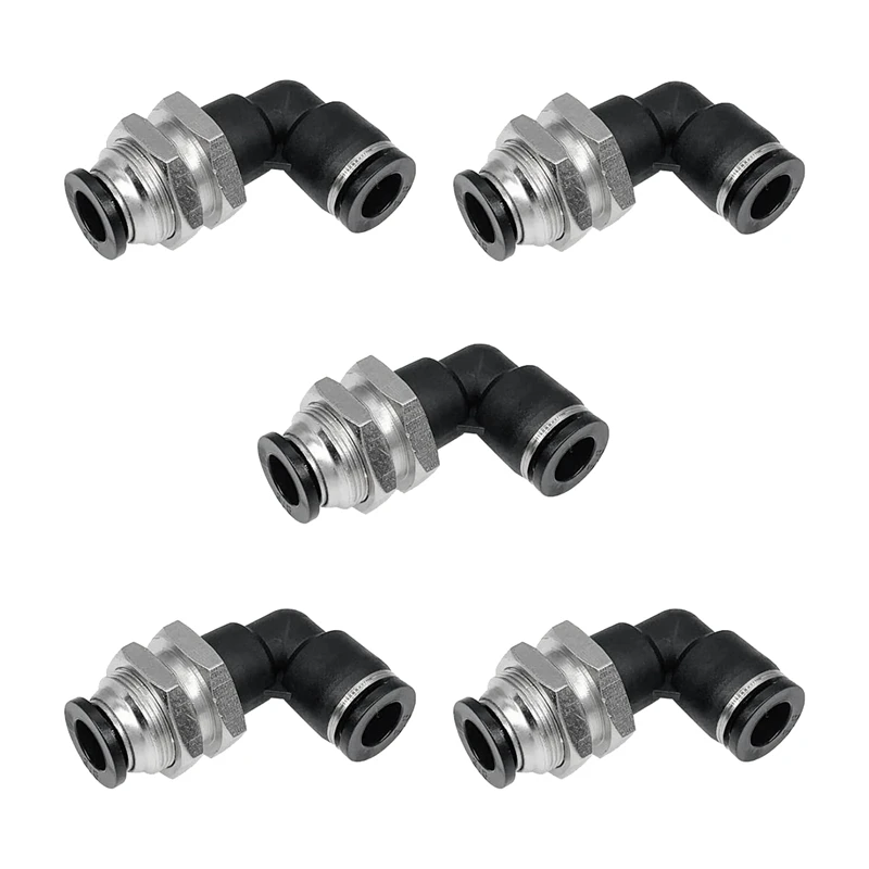 

5 Pcs Bulkhead Elbow Black Pneumatic Quick Connect 3/8In X 3/8In Tube OD Push To Connect Tube Fitting