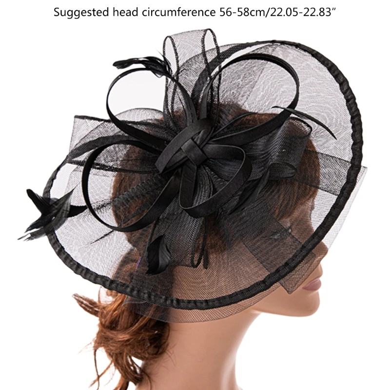 Elegant Wedding Fascinators Hat with Ribbon Feather Pillbox Hat for Makeup Party for Wedding Party / Funeral 28TF images - 6