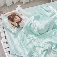 korean ruffles princess quilted quilts soft chiffon light comforter summer cozy king size thin quilt double blanket comforters