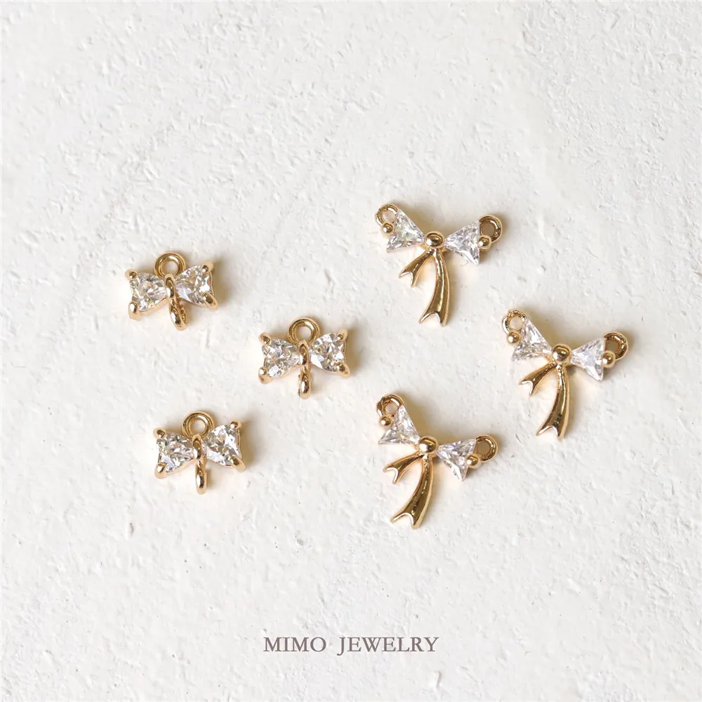 

Gold plated zircon mini bow double Pendant DIY handcrafted accessories