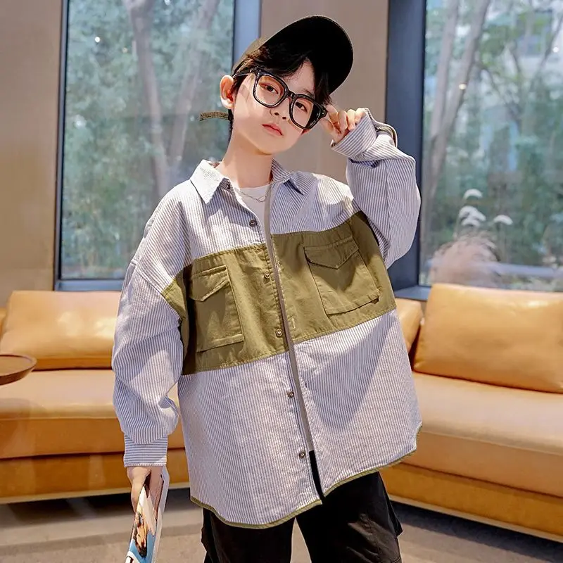 

Boys Shirts Spring Autumn Kids Long Sleeve Shirts Cotton Summer Boy Coat Children's Tops Teenage Boys Clothes 5 6 8 10 12 14Y