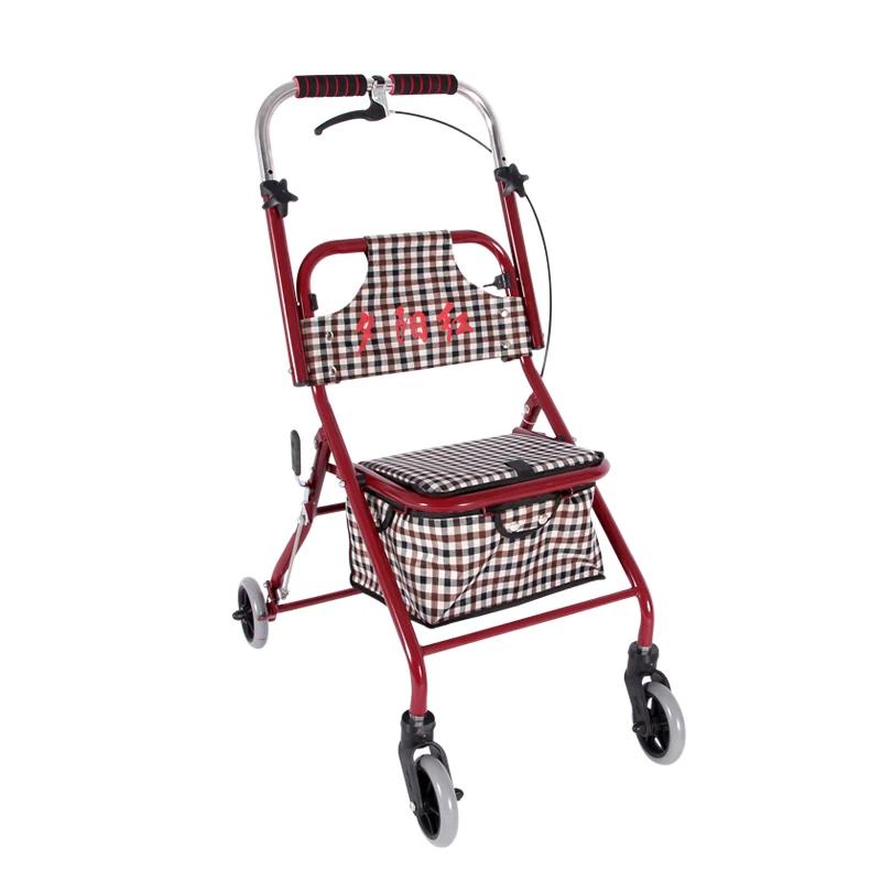 Folding Elderly Shopping Cart, Portable Four-Wheeled Walker With Seat, Can Withstand 75KG