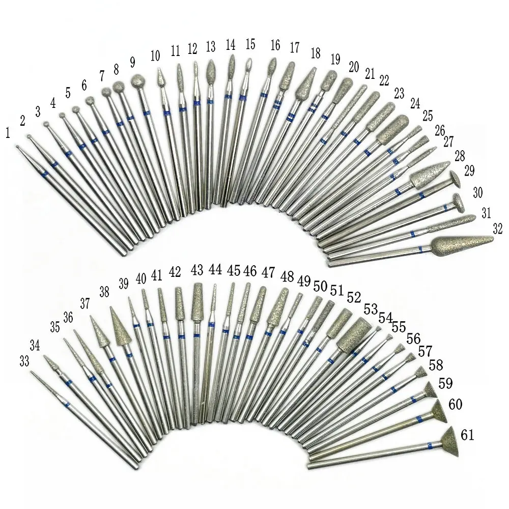 61 Types Diamond Nail Drill Milling Cutter for Manicure Rotary Bits Cuticle Clean Accessories Dental Diamond Burs