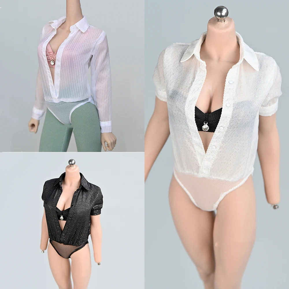 

Женская модель 1/6, легкая полупрозрачная яркая шелковая пикантная рубашка без пуговиц и с вертикальной полосой для экшн-фигуры 12 дюймов