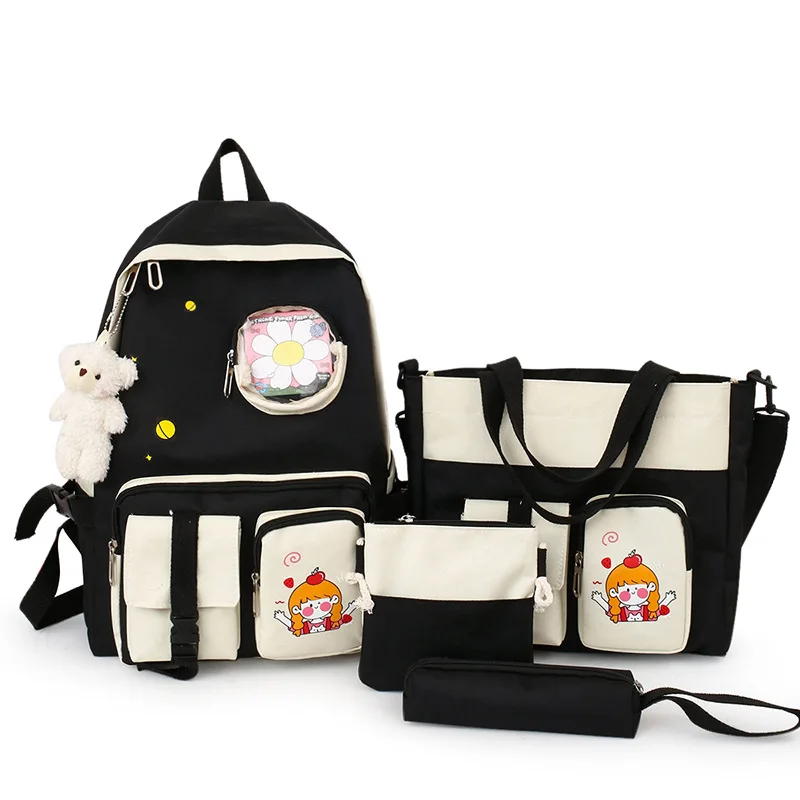 4 pcs sets canvas School Bags For Teenage Girls Female Children Shoulder Bags New Trend Female Backpack Fashion Women Backpack