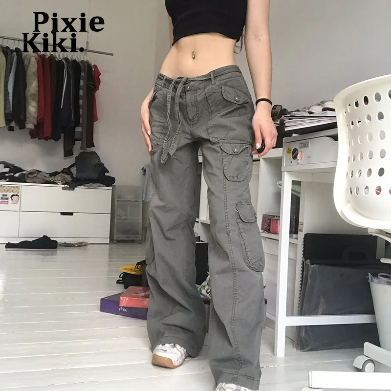 

PixieKiki модные мешковатые джинсы с низкой посадкой уличная одежда Y2k брюки-карго Женская винтажная одежда индийские серые джинсовые брюки