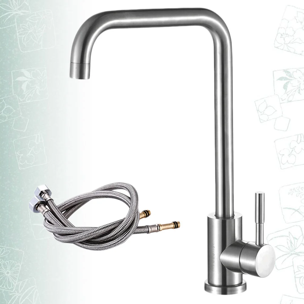 

Stainless Steel Kitchen Single Hole Cold and Hot Water Washing with 2pcs 60cm Tubes (1200g)