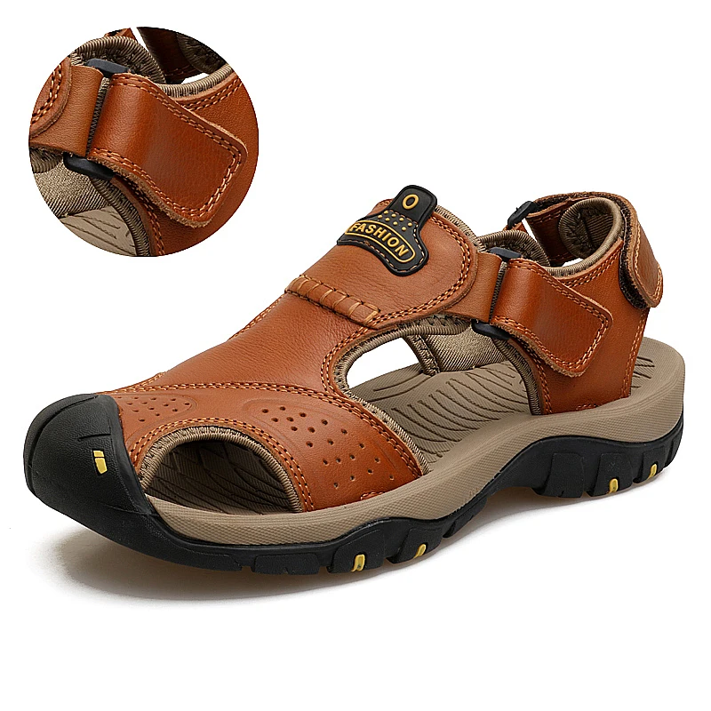 

2023 Men Leather Sandals Comfortable Outdoor Beach Shoes Summer Lightweight Hiking Sneakers Men Casual Sandal Sandalias Hombre