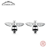 kameraon silver bee earrings real s925 100 black epoxy animal lovely earrings gift for women girl fine jewelry original design