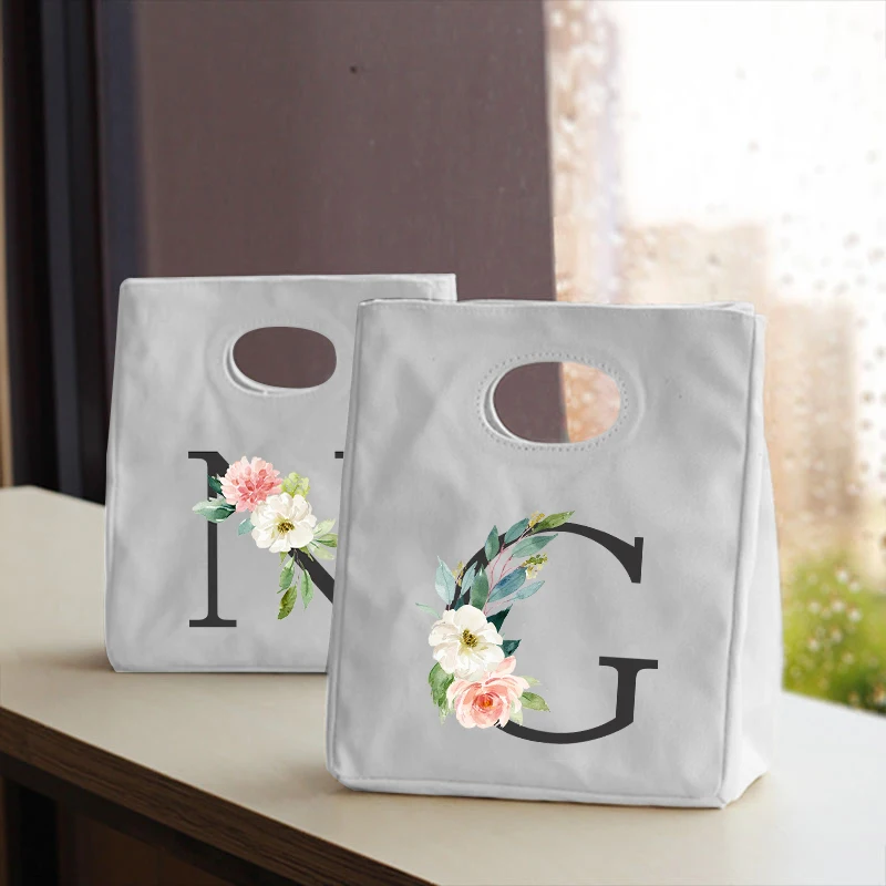 

Letter White Canvas Lunch Bag Tote Bag Eco-Friendly Insulated Bag Foldable Harajuku Large Capacity Travel Picnic Tote Bag