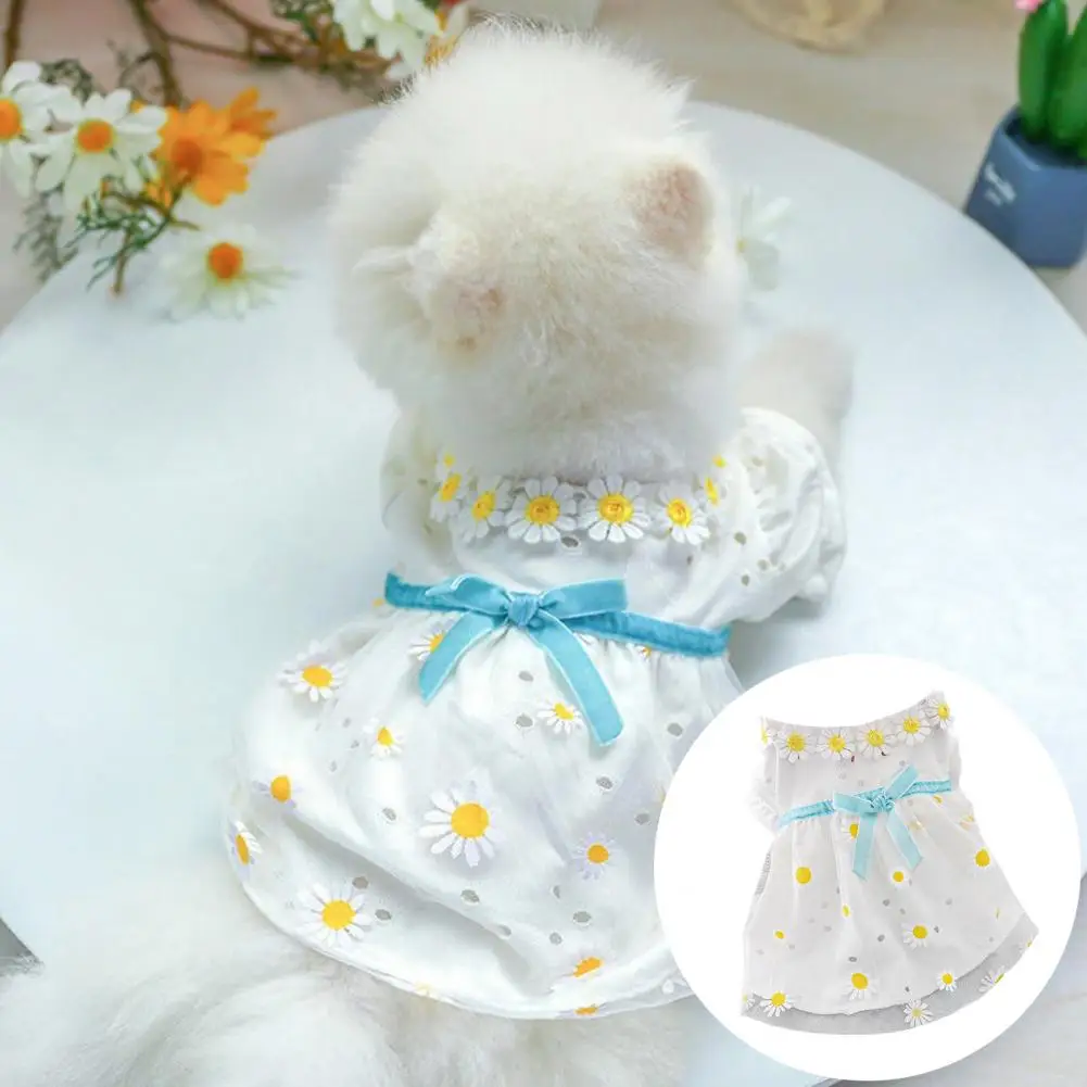 

Pet Dress Bow Tie Lace Edge Floral Printing Windproof Thin Dress-up Breathable Summer Small Dog Princess Cosplay Costume Outdoor