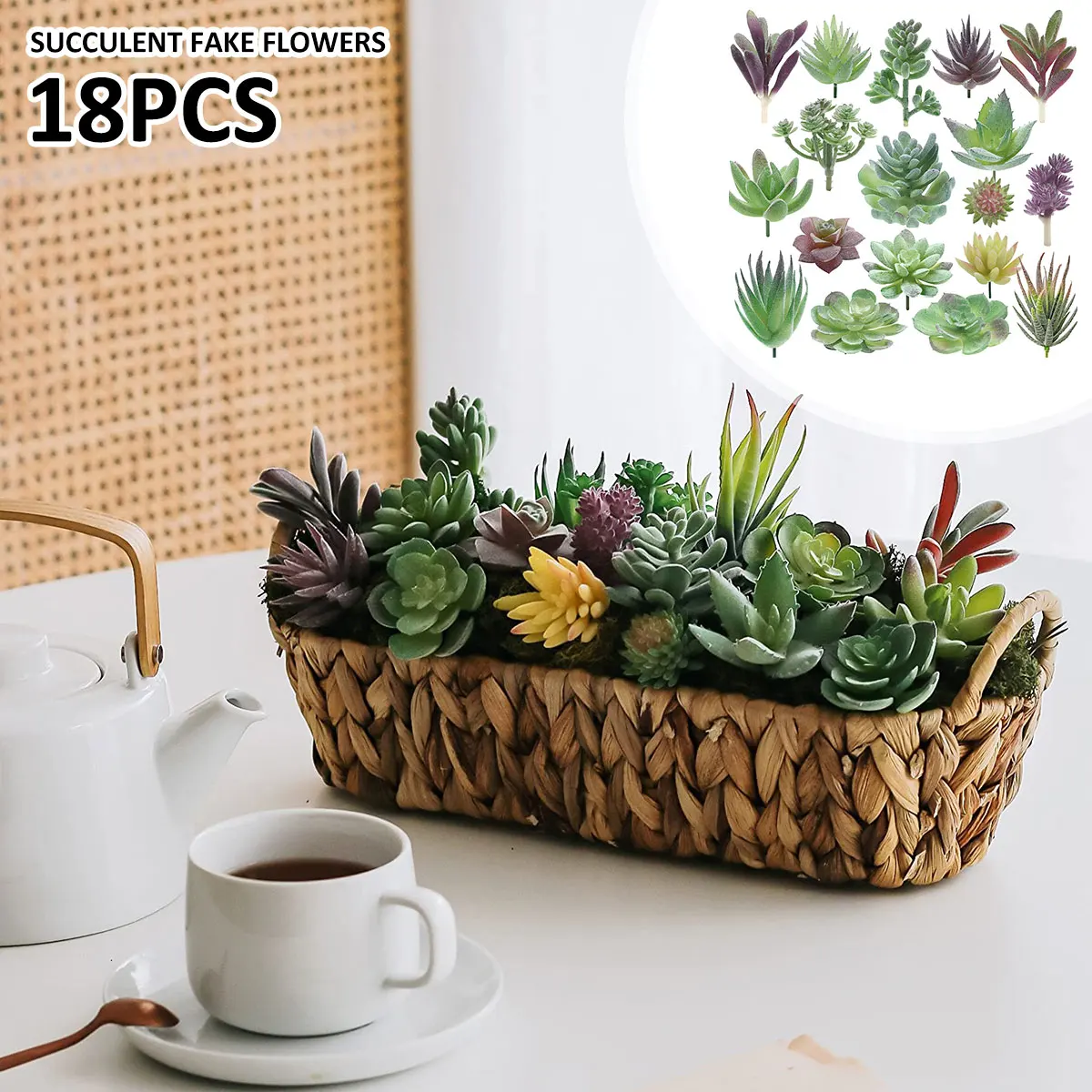 

18Pcs Artificial Succulent Plant Flocking Succulent Simulation Plants DIY Home Garden Office Wedding Party Decor Bonsai Plant