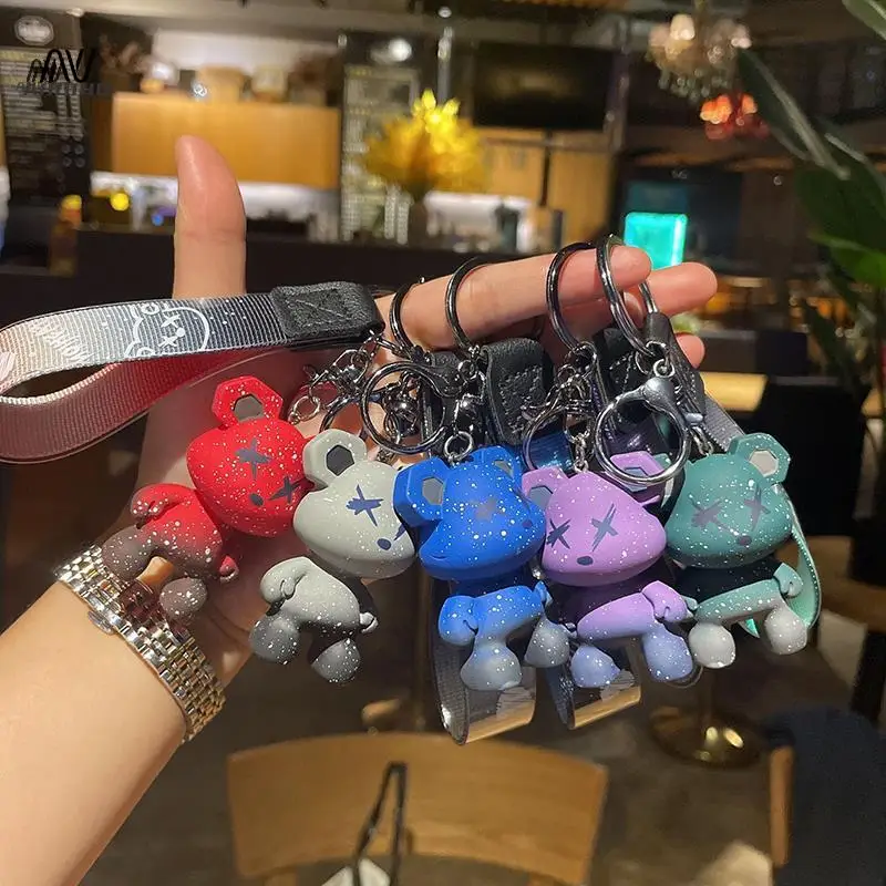 

Starry Sky Gradient Color Bear Keychain Men And Women Couple Bag Pendant Charms Car Key Ring Accessories Keyring For Friend Gift