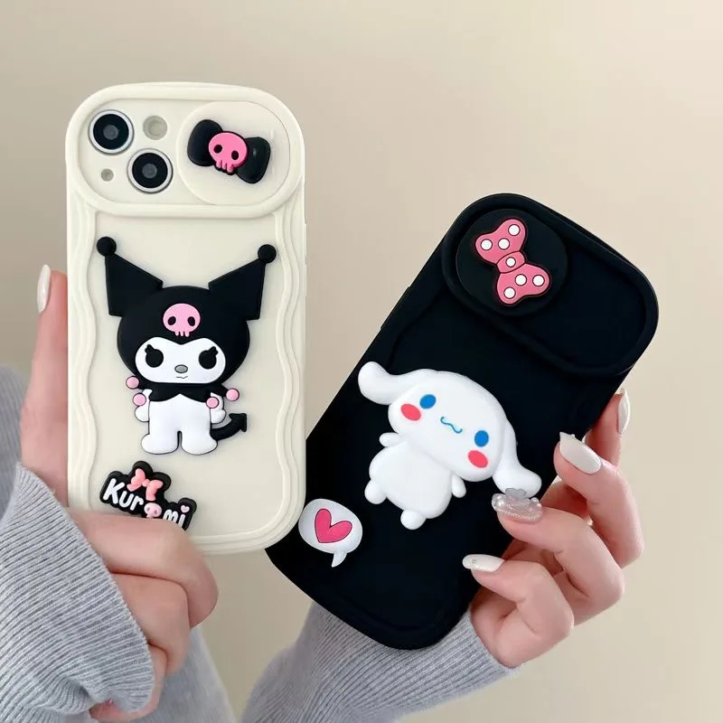 

3D Sanrio my melody Kuromi cute Sliding window lens protection Phone Cases For iPhone 14 13 12 11 Pro Max Back Cover