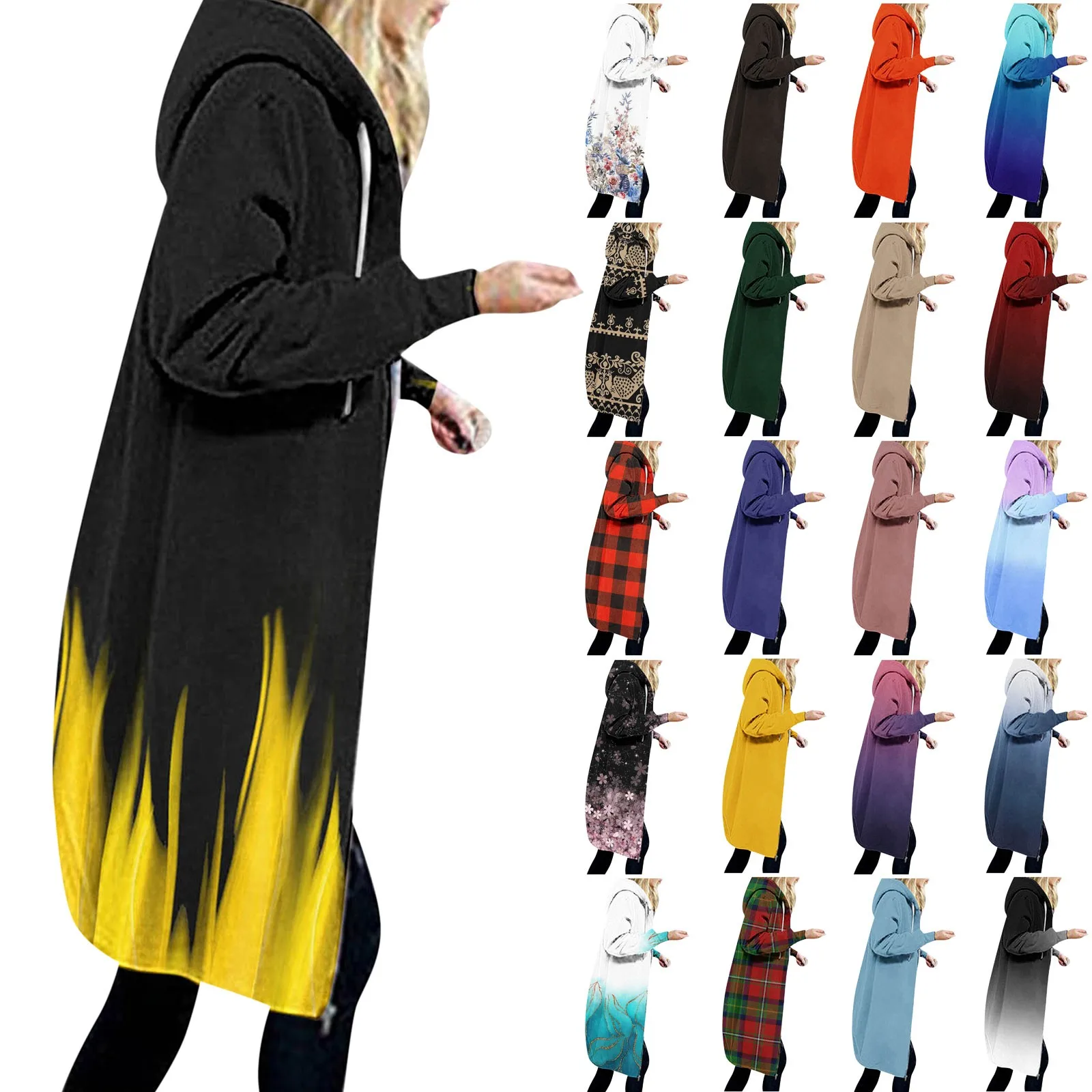 

Fashion Ladies Casual Loose Hooded Sweater Mid Length Printed Long Sleeve Coat Streetwear BF Jean Harajuku Cowboy Outwear Tops