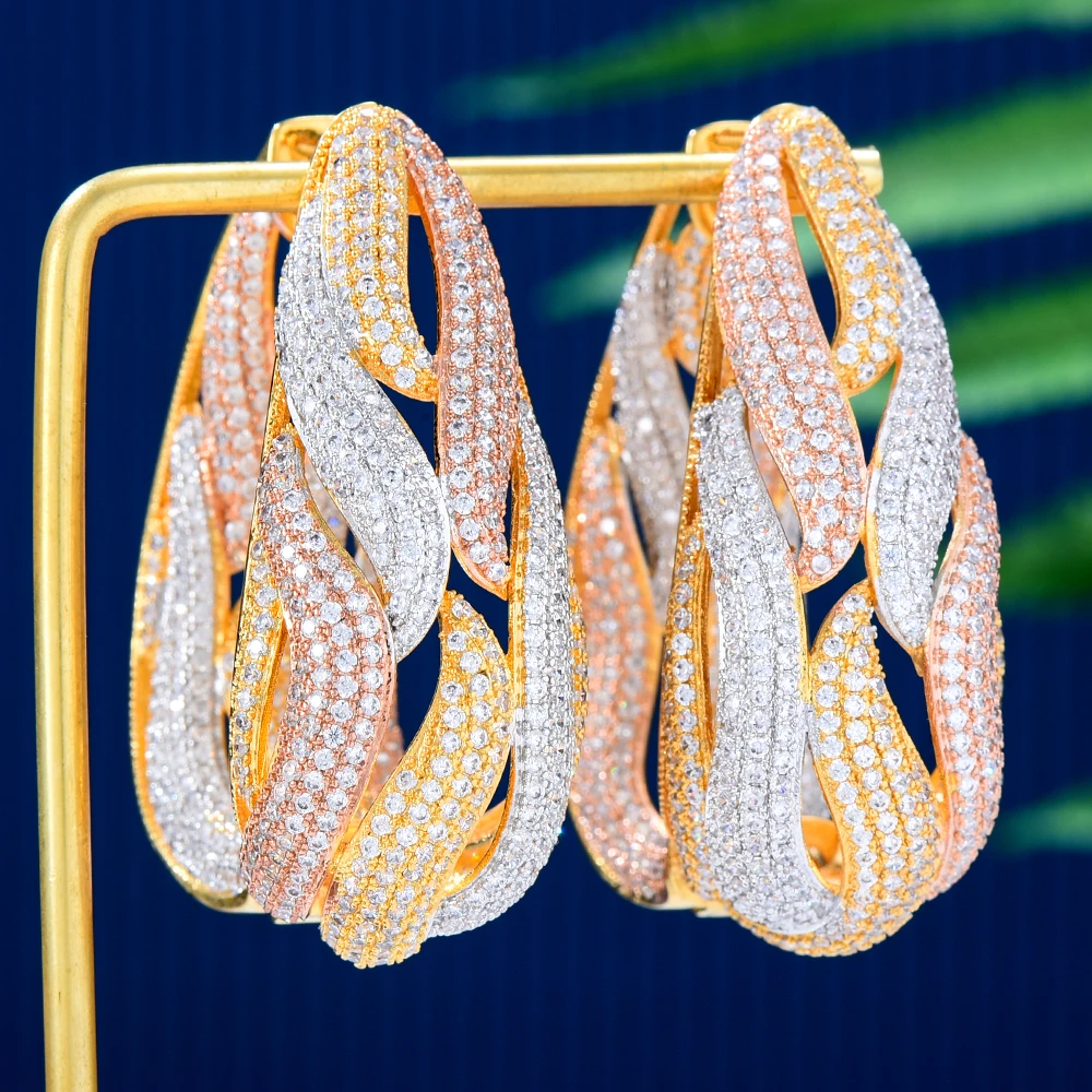 

GODKI Luxury Hollow Design Cubic Zirconia Statement Big Hoops Earrings For Women Wedding DUBAI Bridal Round Circle Hoop Earring