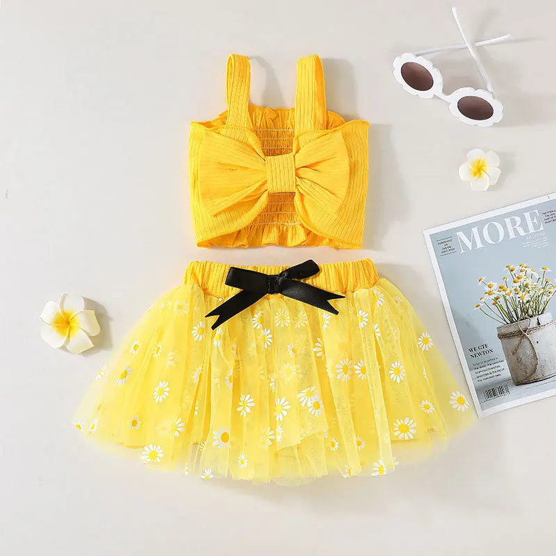 

Baby Dress Suits for Girls Infant Bow-tied Tank Top + Skirt 2Pcs Set Outfits for 3 to 24 Months Toddler Clothing Summer Clothes