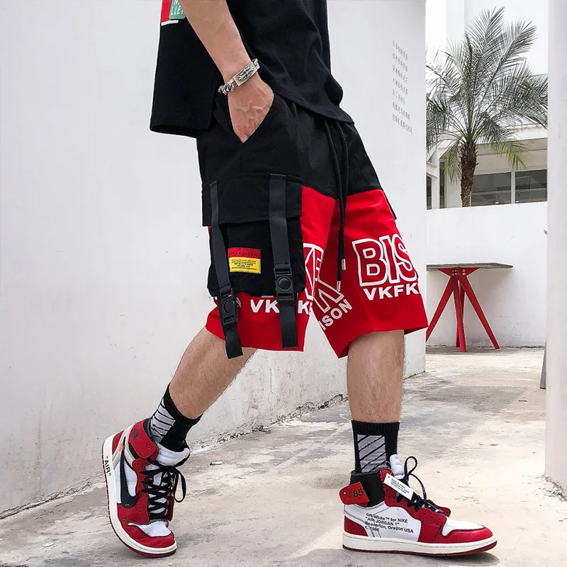 

Brand Men Summer Ribbons Hip Hop Cargo Shorts 2022 Casual Streetwear Shorts Mens Fashion Harajuku Punk Short Pants Bermuda Homme