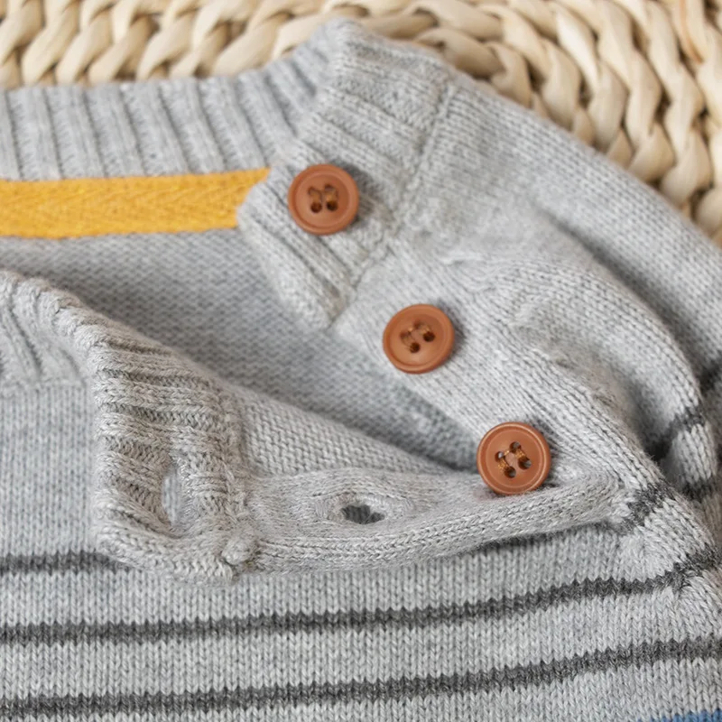 

Свитер хлопковый вязаный детский, однобортный теплый пуловер в полоску с круглым вырезом для мальчиков и девочек