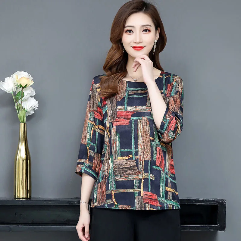 

2022 New Fashion Summer Ice-silk T Shirt Woman O Neck Short Sleeve T-shirt Woman Shirt Women Shirts