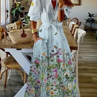 elegant dresses for women turn down collar long dress summer half sleeve casual shirt dress vestidos office lady dress female