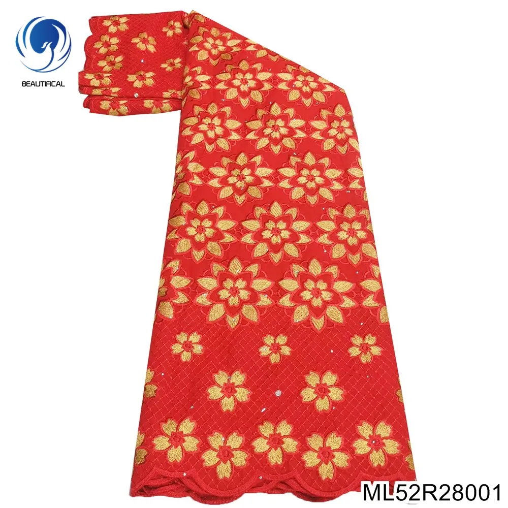 

Новинка 2023, швейцарская кружевная пряжа Hua Li для свадебного платья, швейная ткань, Высококачественная хлопковая нигерийская лента для вечеринки с цветочной вышивкой ML52R280