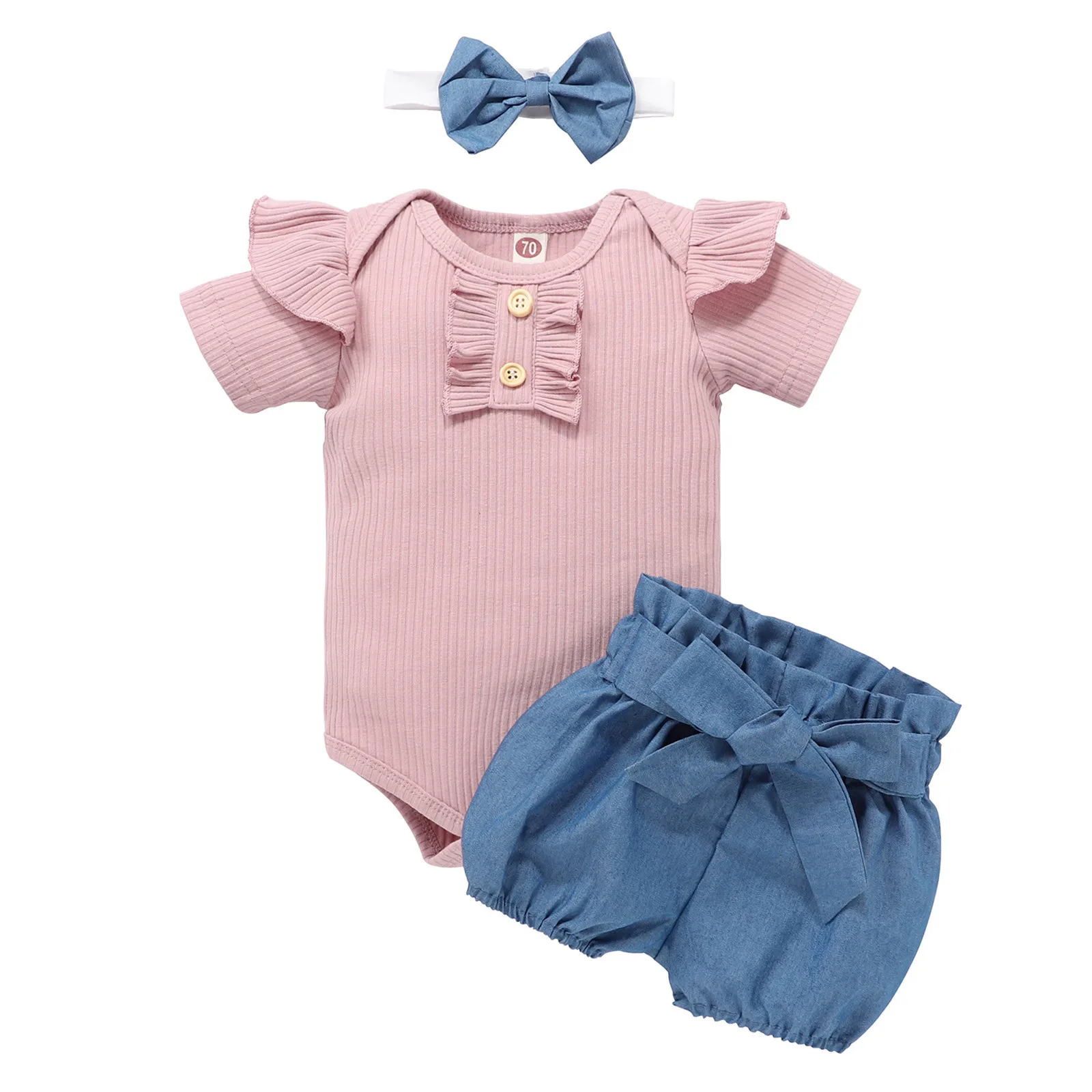 

Tops+ Shorts Headband Outfits Ruffles Summer Clothes Romper Baby Set Boys Ribbed Infant Bow Girls Girls A Star Is Born Outfit