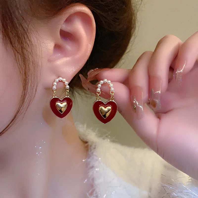 

2023 New Zircon Red Oil Drip Simple Stud Earrings for Women Personality Fashion Earrings Wedding Jewelry Birthday Gifts