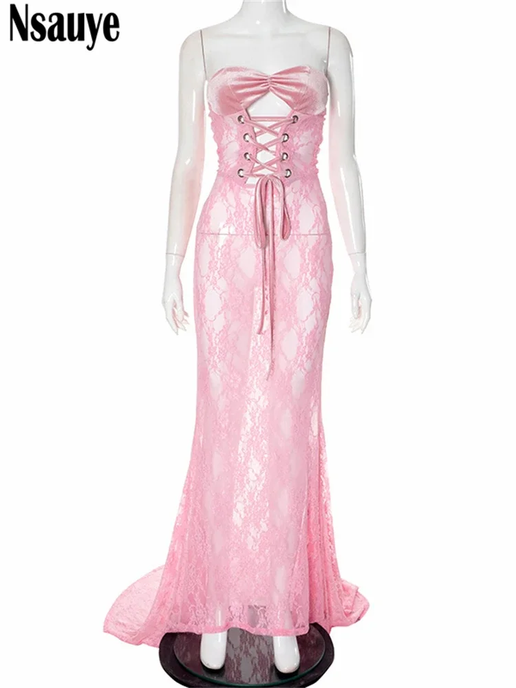 Nsauye Сексуальное Женское модное ажурное элегантное платье-корсет 2024 зимнее