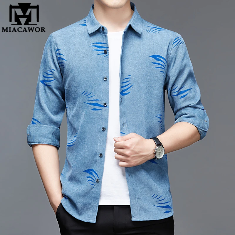 

Рубашка мужская Вельветовая с принтом, брендовая Роскошная Повседневная с длинным рукавом, модная уличная одежда, C893, весна