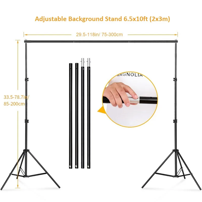 

Photography Background 2 * 3m Studio Backdrop Stand Bracket Aluminum Alloy Adjustable with Carrying Bag Backdrop Clamps