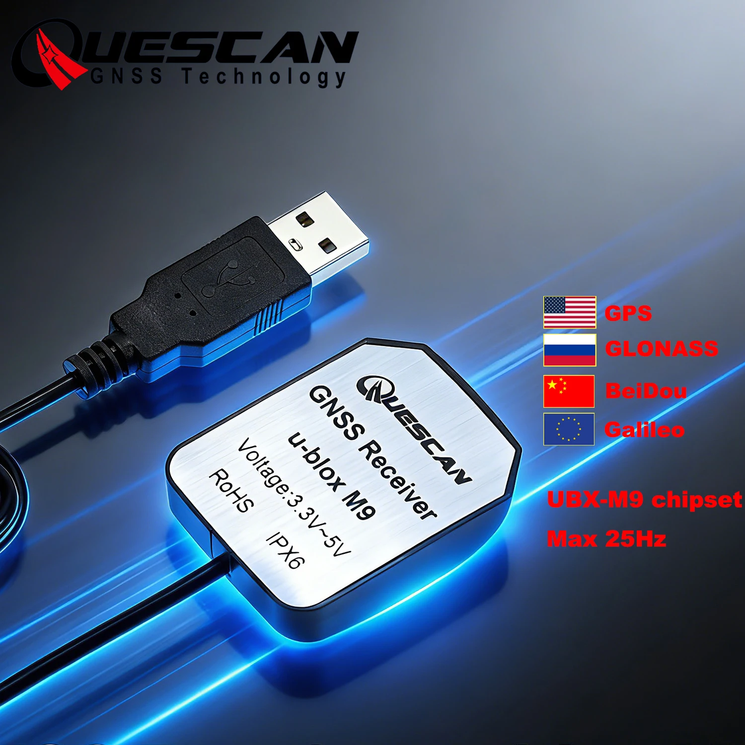 Фото QUESCAN UBX-M9140-KA M9 USB GPS GLONASS Galileo BeiDou Антенный приемник для Windows Android USB M9N GPS GNSS 25Гц USB NMEA RTCM №1