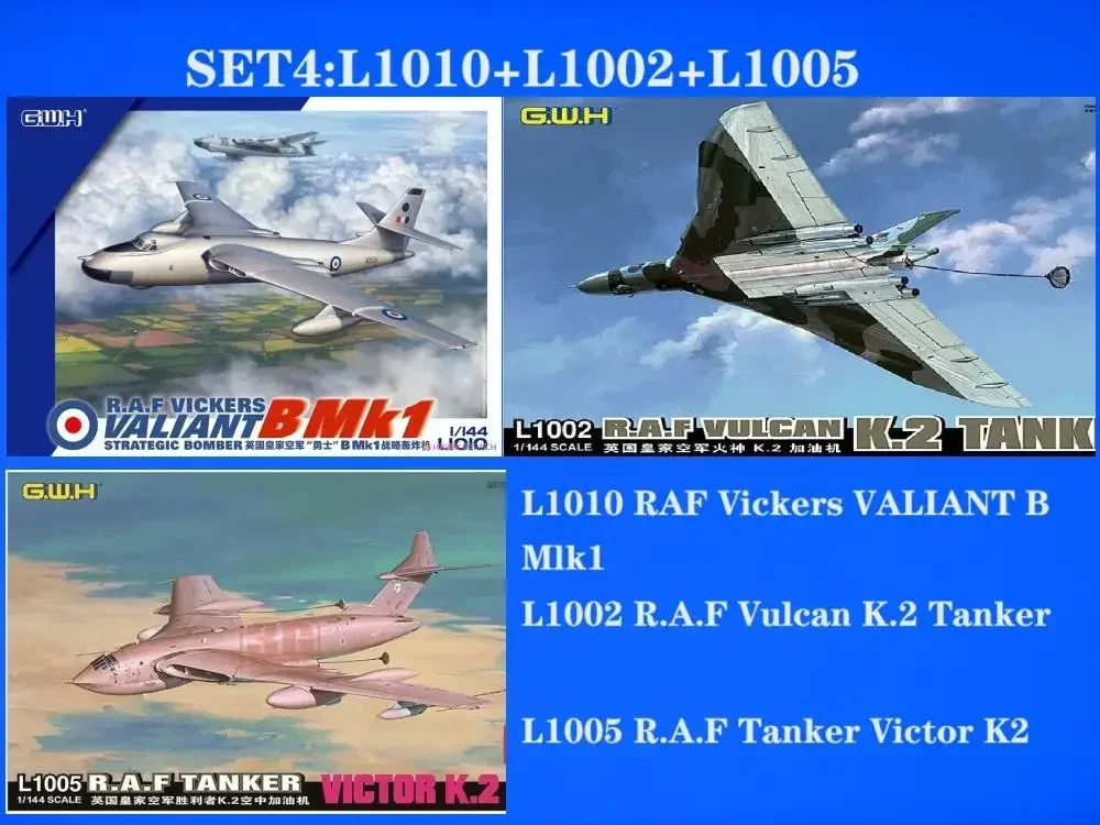 Great Wall Hobby G.W.H L1010 RAF Vickers VALIANT B Mlk1 &amp L1002 R.A.F Vulcan K2 Tanker L1005 Victor