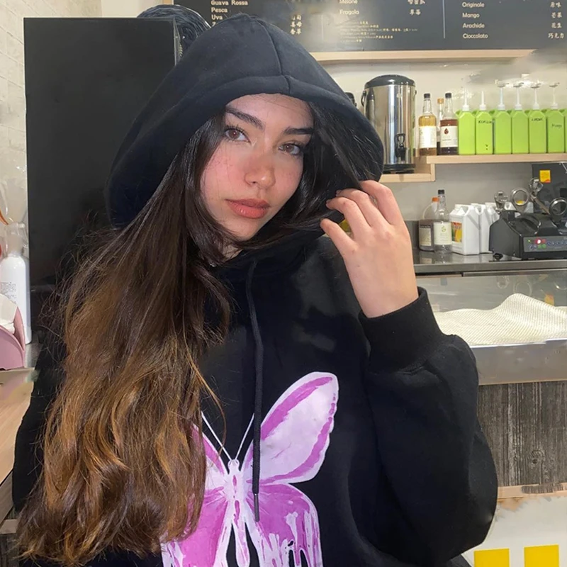 

Zip up Hoodie y2k clothes woman goth Coat Pullover Gothic Oversized hoodie jacket butterfly print Female clothing Sweatshirt