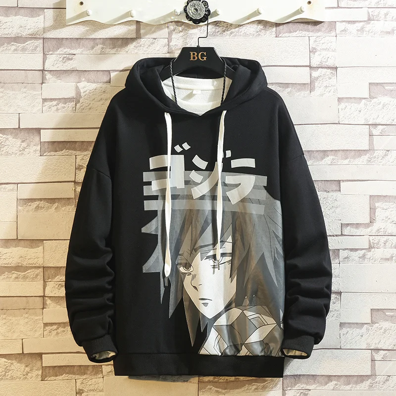

Japan Style Casual O-Neck 2022 Spring Autumn Print Hoodie Sweatshirt Men'S Thick Fleece Hip Hop High Streetwear Clothes
