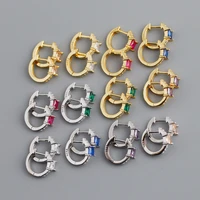 eh1169 earrings square color zircon diamond s925 pure tremella buckle earrings