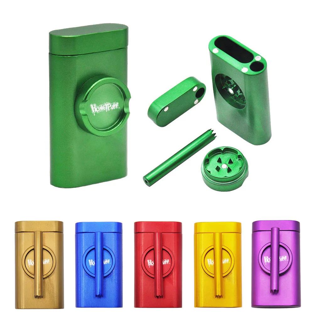

Honeypuff One Hitter Aluminum Herb Grinder Pinch Dugout Pipe Case With Storage Case Smoking Pipe All In One Hitter Tobacco Smoke