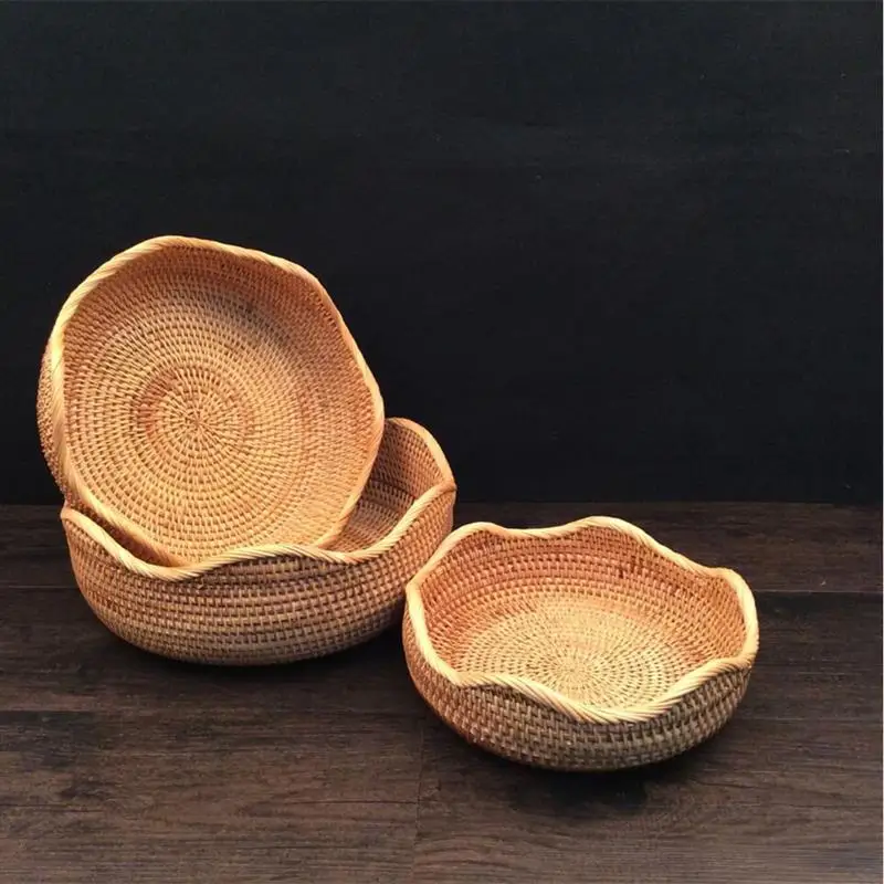 

3pcs Woven Basket Vietnamese Style Handmade Wave Shape Storage Container Storage Basket for Nuts Vegetable Fruit
