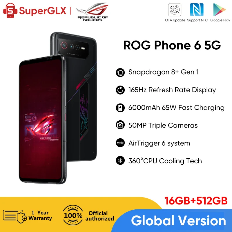 

Global Version ASUS ROG Phone 6 Snapdragon 8+ Gen 1 5G Gaming Phone 165Hz refresh rate 65W Fast Charging ROG 6 ROG6 Smartphone