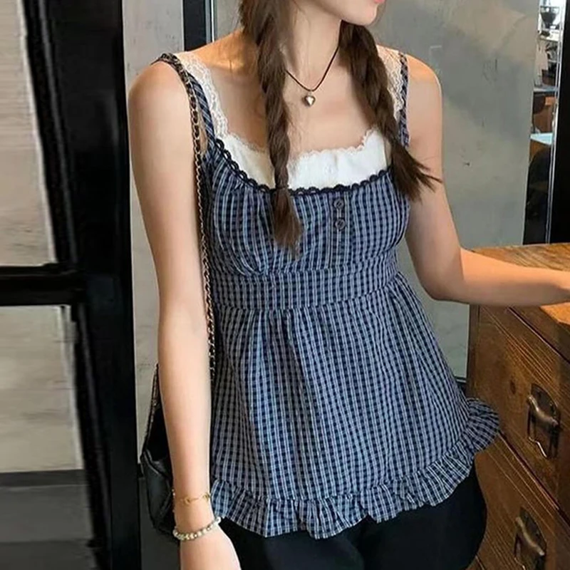 CIBBAR Y2K Короткий Клетчатый Топ С Принтом Женская Винтажная Лоскутная Футболка В