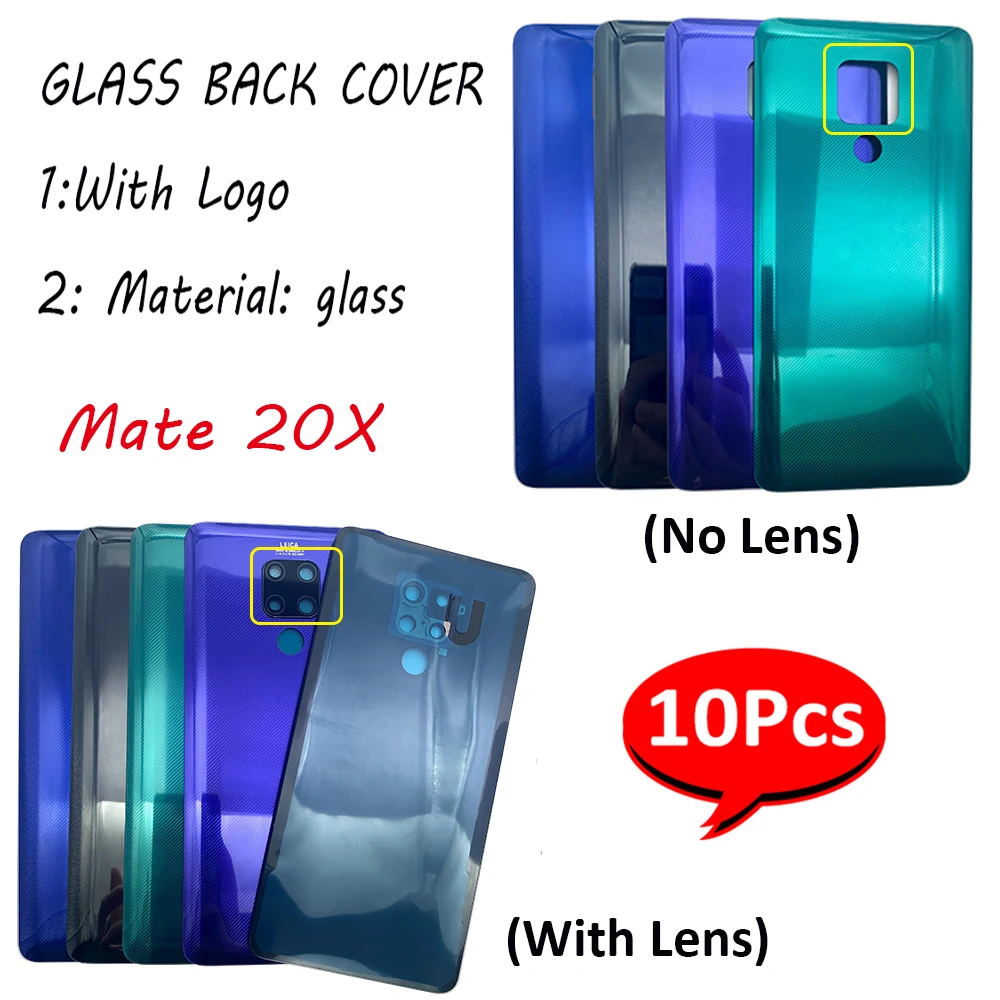 

10 шт., новинка для Huawei Mate 20X, задняя крышка аккумулятора, стекло, задняя дверь, сменный корпус, клейкий корпус Mate 20X с объективом камеры