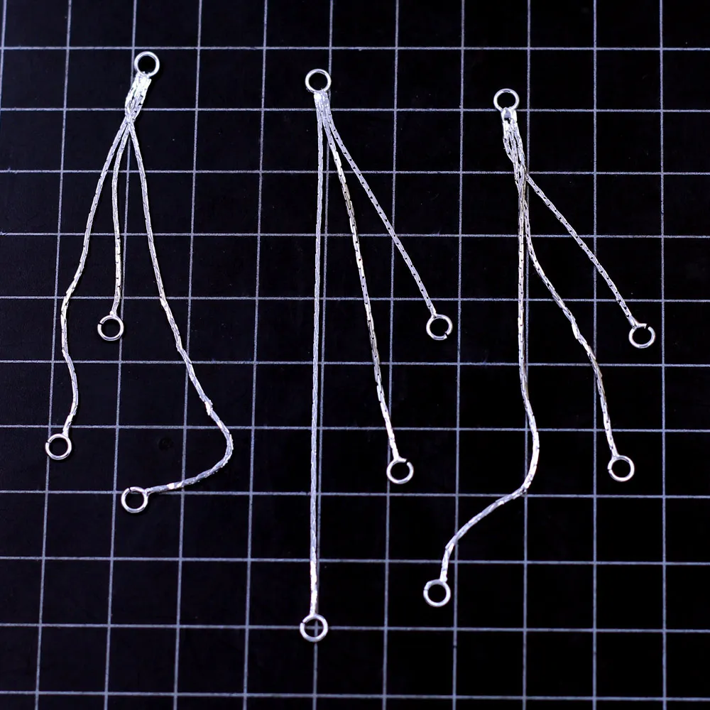 50Pcs Earrings Copper Ear Connectors Silver Plated Adjustable Chain With 4 Loops Jewelry DIY Charm Findings 89mm