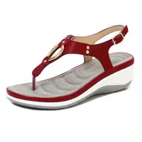 Women Summer Beach Solid Color Comfy Flip Flops Wedge Sandals Clip Toe Ladies Shoes Buckle Strap Low Heel Sandals for Women 2022