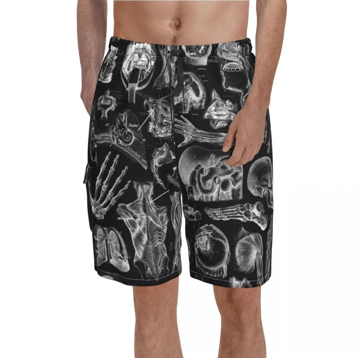 

Skeleton Board Shorts Human Anatomy Black Print Board Short Pants Elastic Waist Classic Custom Swim Trunks Large Size
