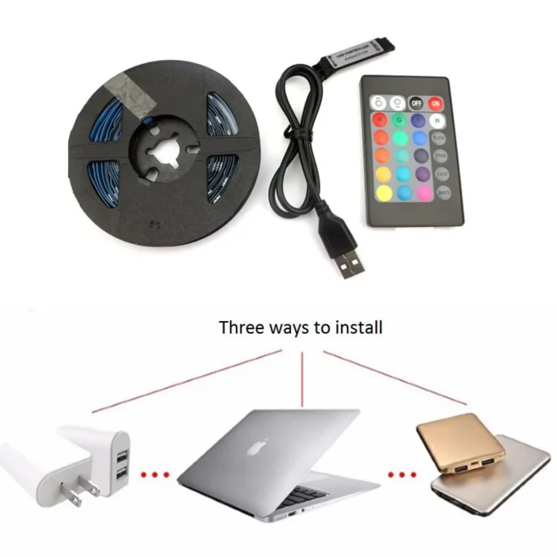 6 фута (2 м) USB RGB светодиодная лента 5 В SMD5050 16 светодиодов/м Гибкая в полоску с