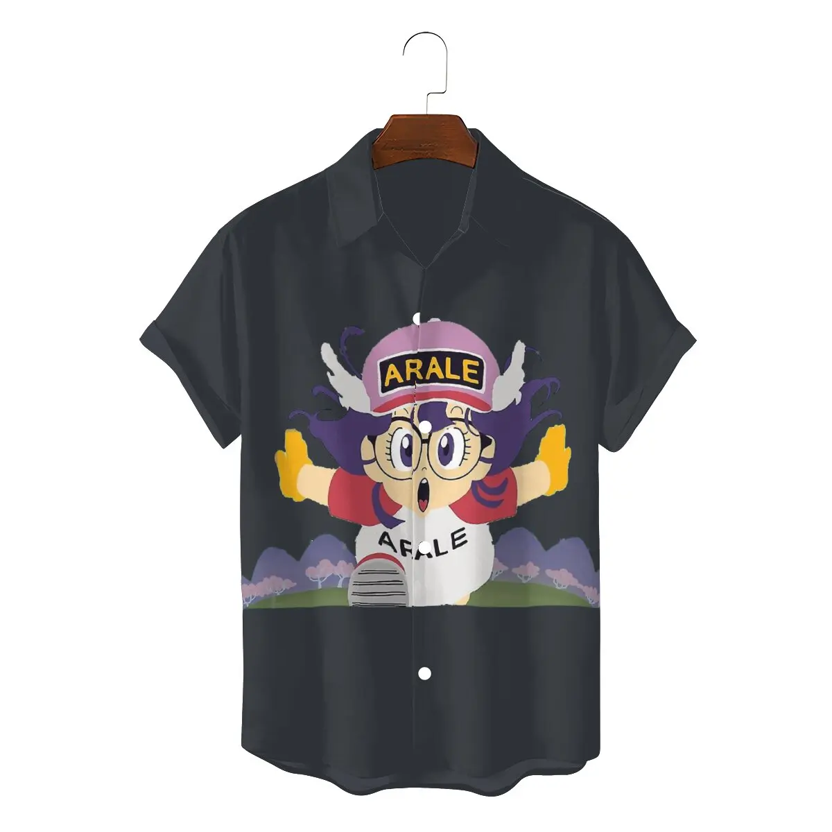 

Arale Running Chiffon Man's Hawaii Shirts Dr Slump Japanese Manga Square Neck Short Sleeve 3D Shirt Humor High Quality Birthday