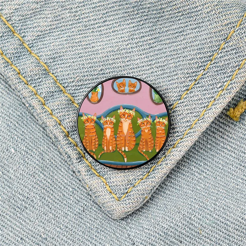 

Cat Family Portrait Pin Custom Funny Brooches Shirt Lapel Bag Cute Badge Cartoon Cute Jewelry Gift for Lover Girl Friends