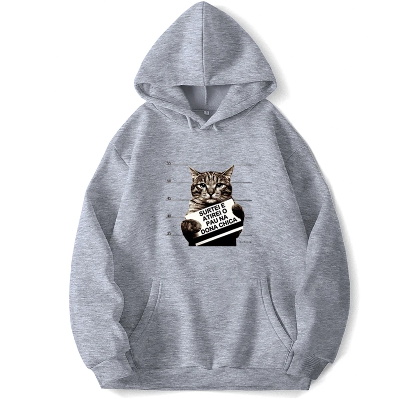 Bad Cat Hooded Hoodies Sweatshirts For Men Pullover Jumpers Pocket Autumn Sweatshirt