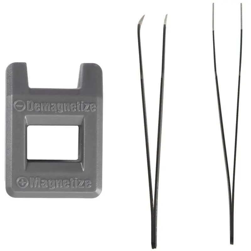 

2 Pcs 13cm Length Black Anti-Static Straight Curved Tweezers with Screwdriver Magnetizer Degaussing Demagnetizer Gray