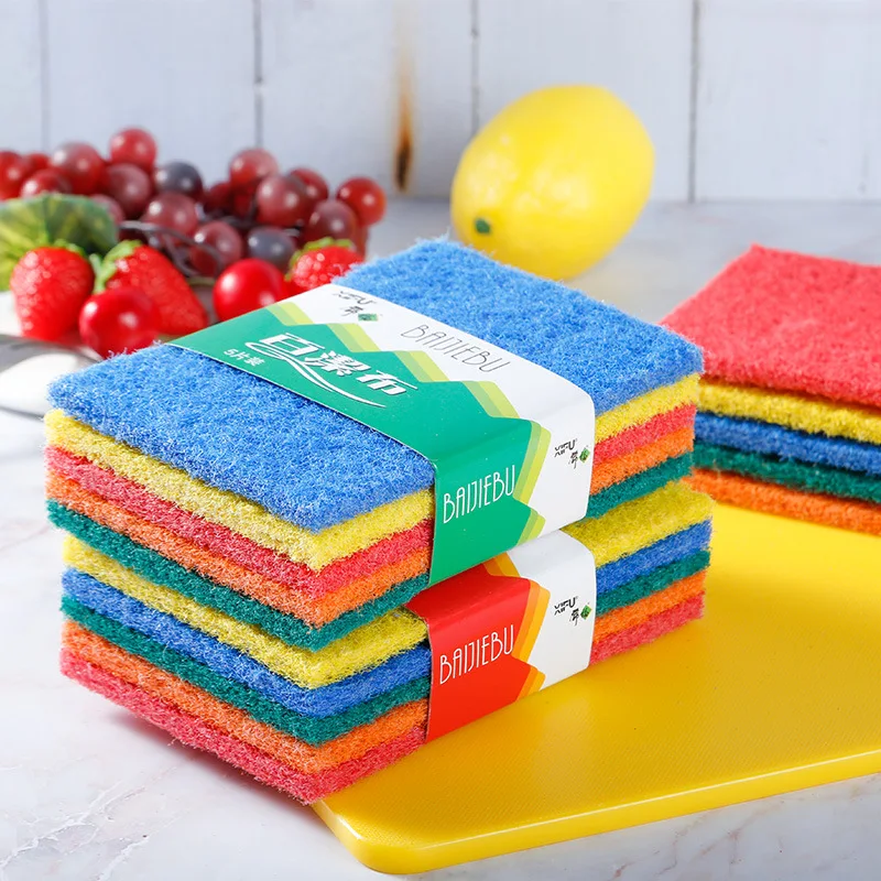 

5Pcs/Lot Kitchen Home Scouring Pads Sponge Strong Decontamination Pot Dish Cleaning Towels Random Color Household Cleaning Tools